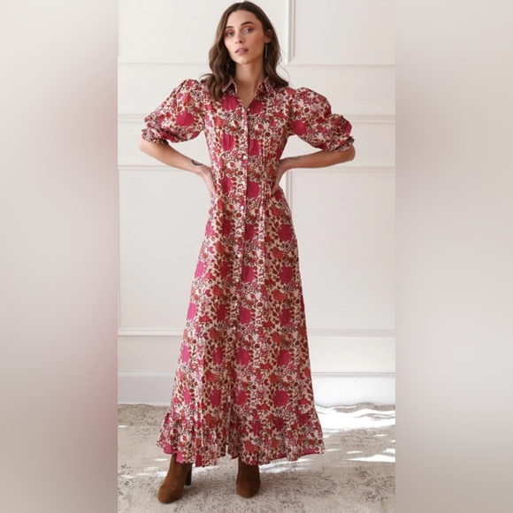 Mille Resort & Travel Laurel Floral Peasant Prairie Maxi Dress Size XL - Picture 3 of 8